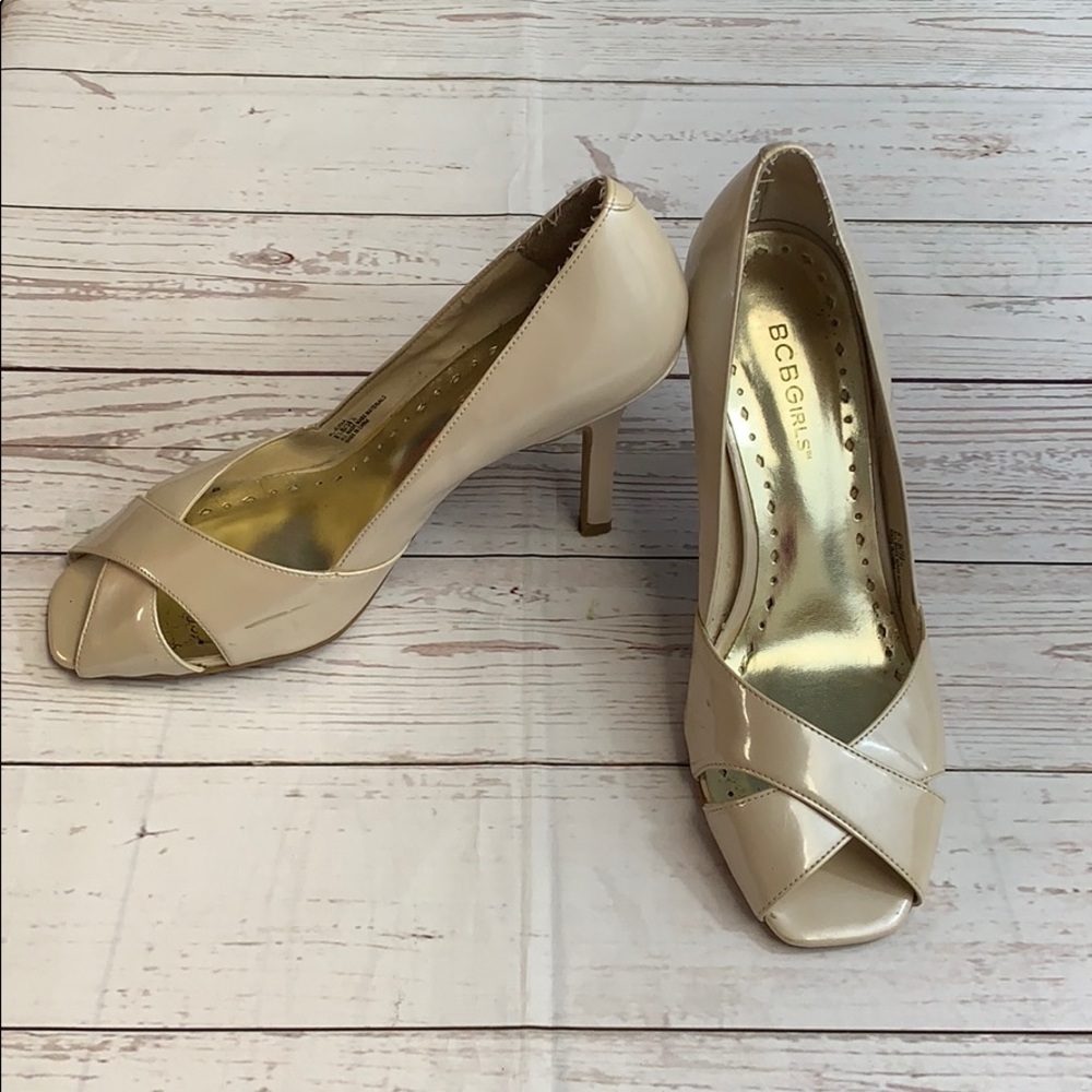 BCBG Cream Peep Toe Heels